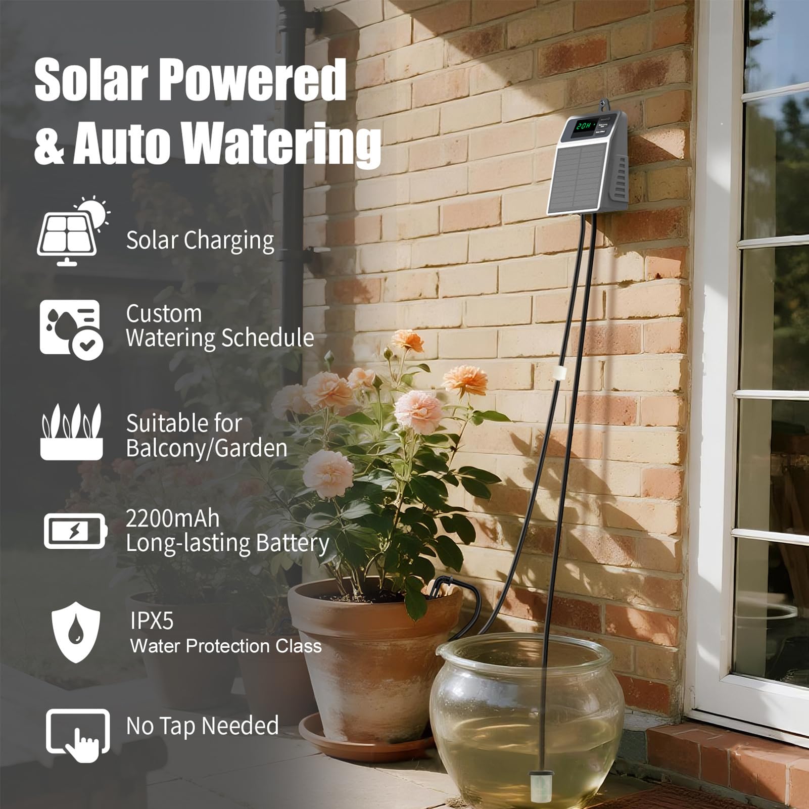 Kit di Irrigazione Solare Automatica a Goccia con Timer Intelligente per 10 Piante in Vaso