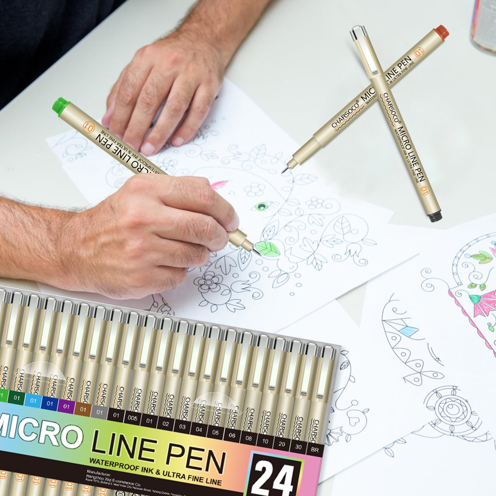 24 sztuki mikro długopisów, 12 kolorów i 12 czarnych w 0,23 mm - 5 mm, wodoodporny atrament archiwalny, cienki długopis do ilustracji artystów, szkicowania, anime, mangi i rysunku