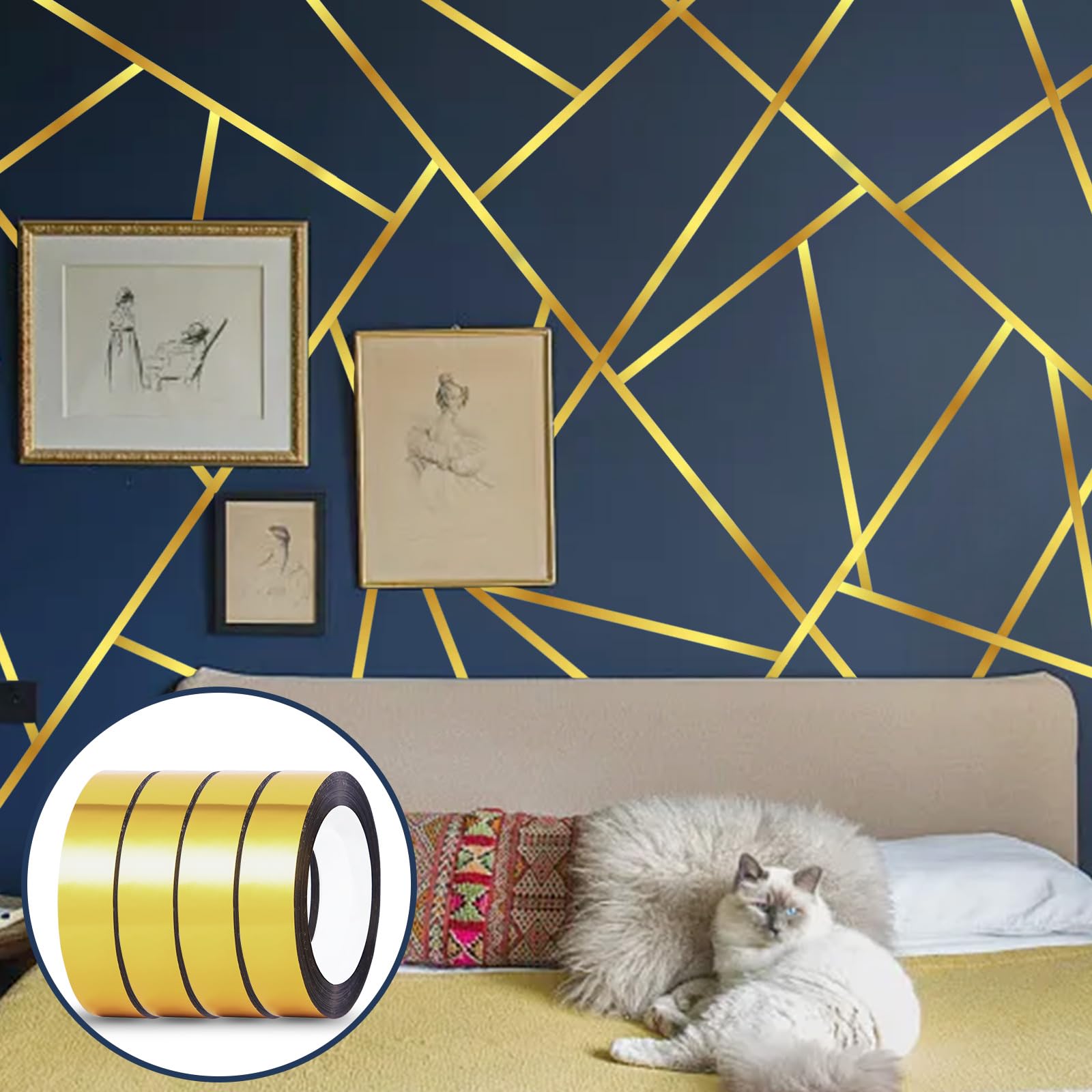 4 Rotoli Nastro Adesivo Decorativo Per Muro,Oro Nastri Adesivi Decorativi,Peel And Stick Modanatura Adesiva Striscia Adesiva Muro Decorativa Per Parete Armadio Bagno Decorazione Regalo