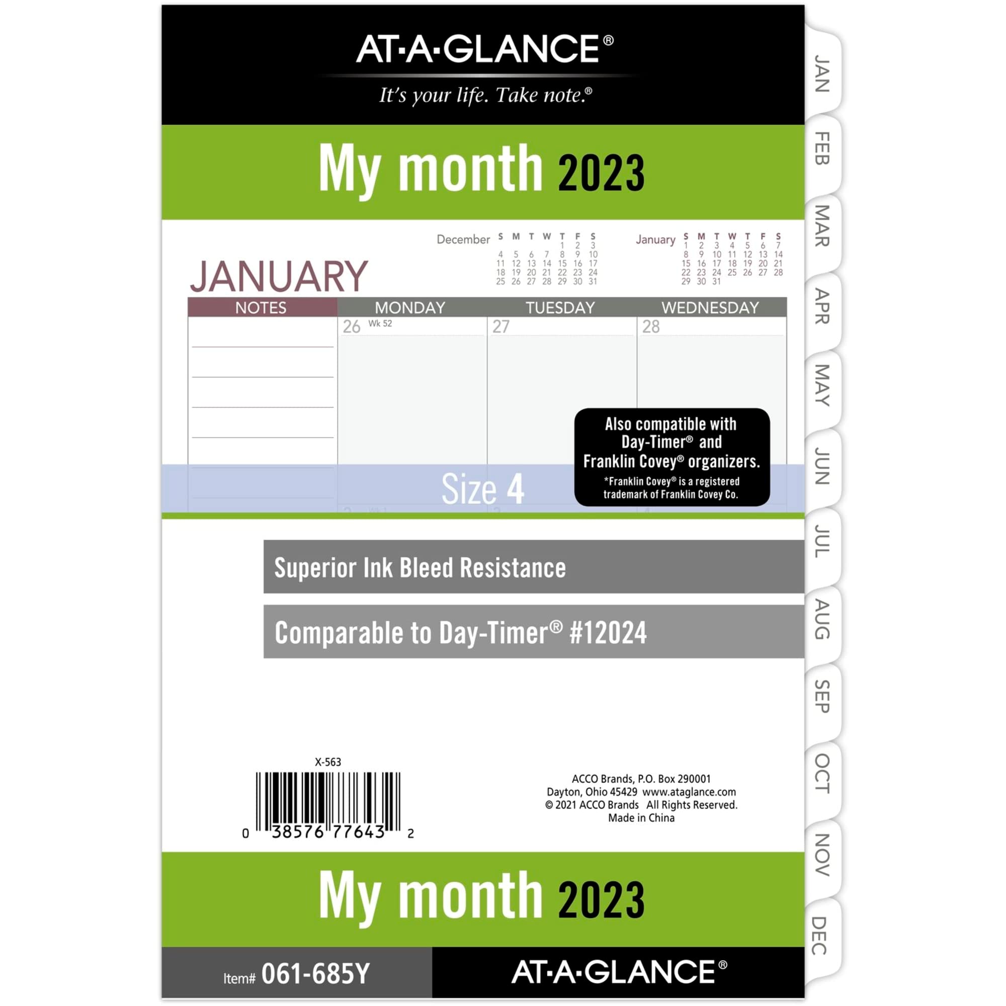 At-A-Glance 2023 Monthly Planner Refill, 12024 Day-Timer, 5-1/2" x 8-1/2", Size 4, Desk, Unruled Blocks, Loose Leaf