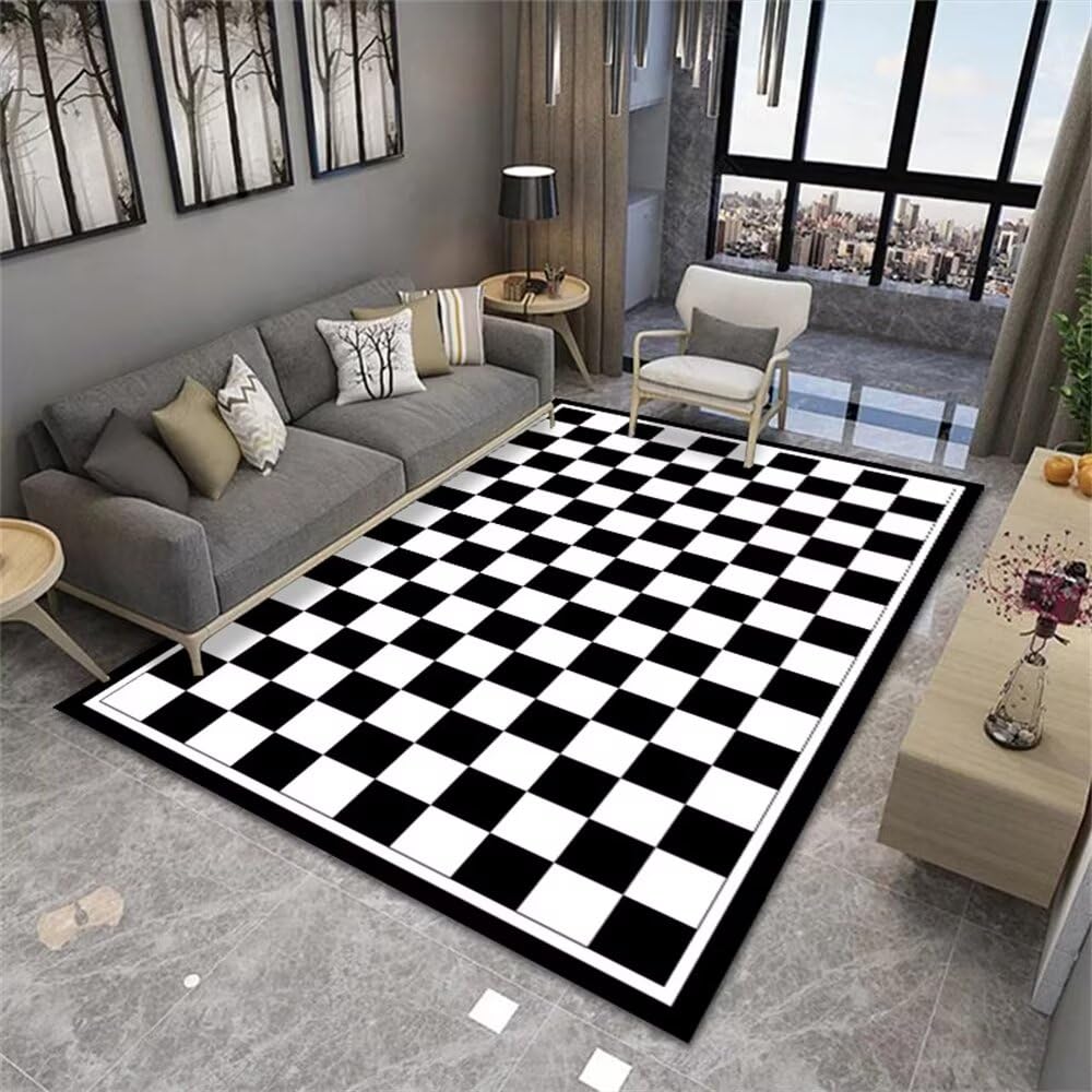 Teppich Dunkel Kleine Teppiche Schwarzer und weißer Teppich quadratisches Muster Moderne Heimdekoration Rechteck kann angepasst Werden Gamer Teppich 200X260CM