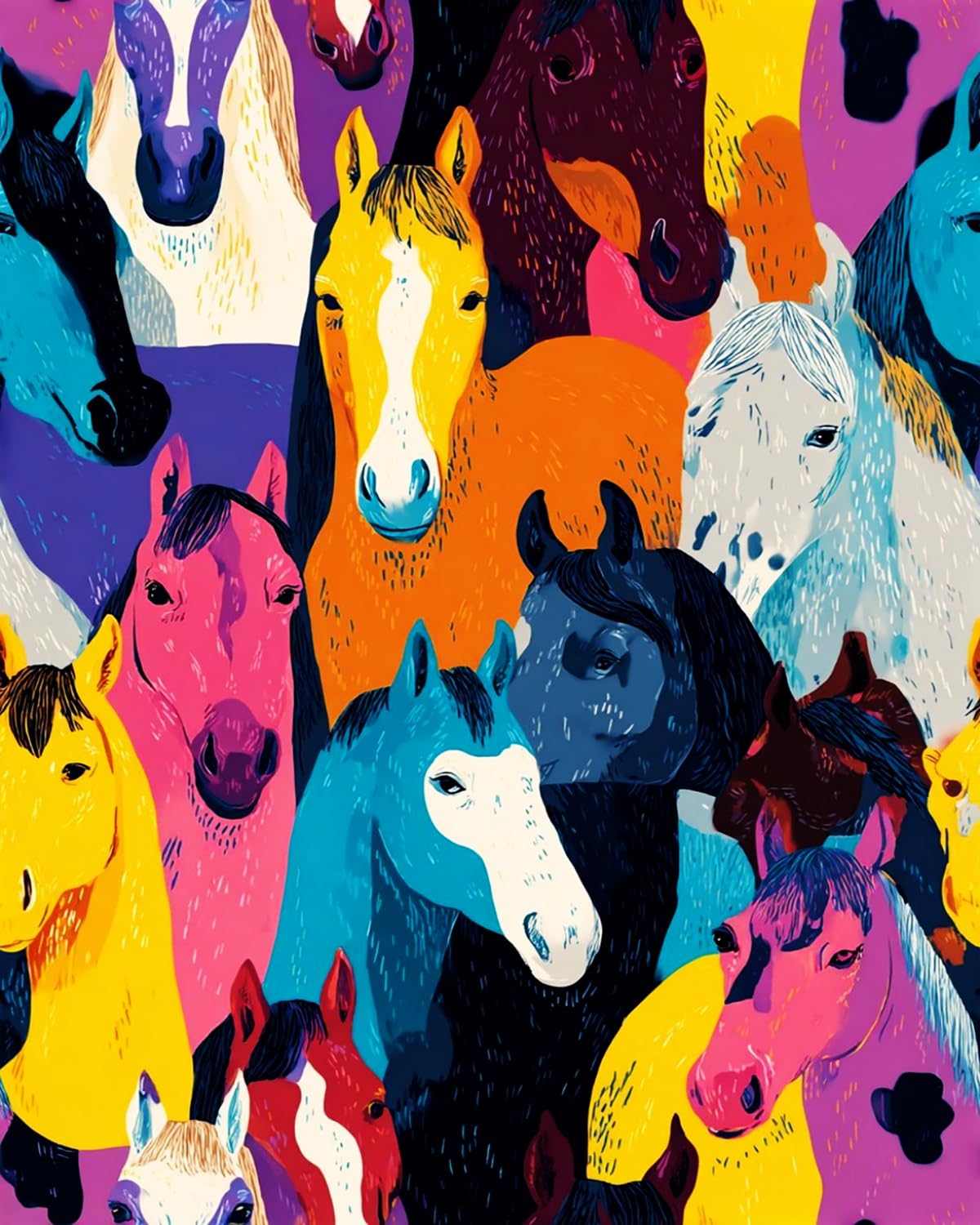LIUBAISHI Paint by Numbers Kit for Adults, Colourful Horse Group, 16x20 Inch, Acrylic on Canvas