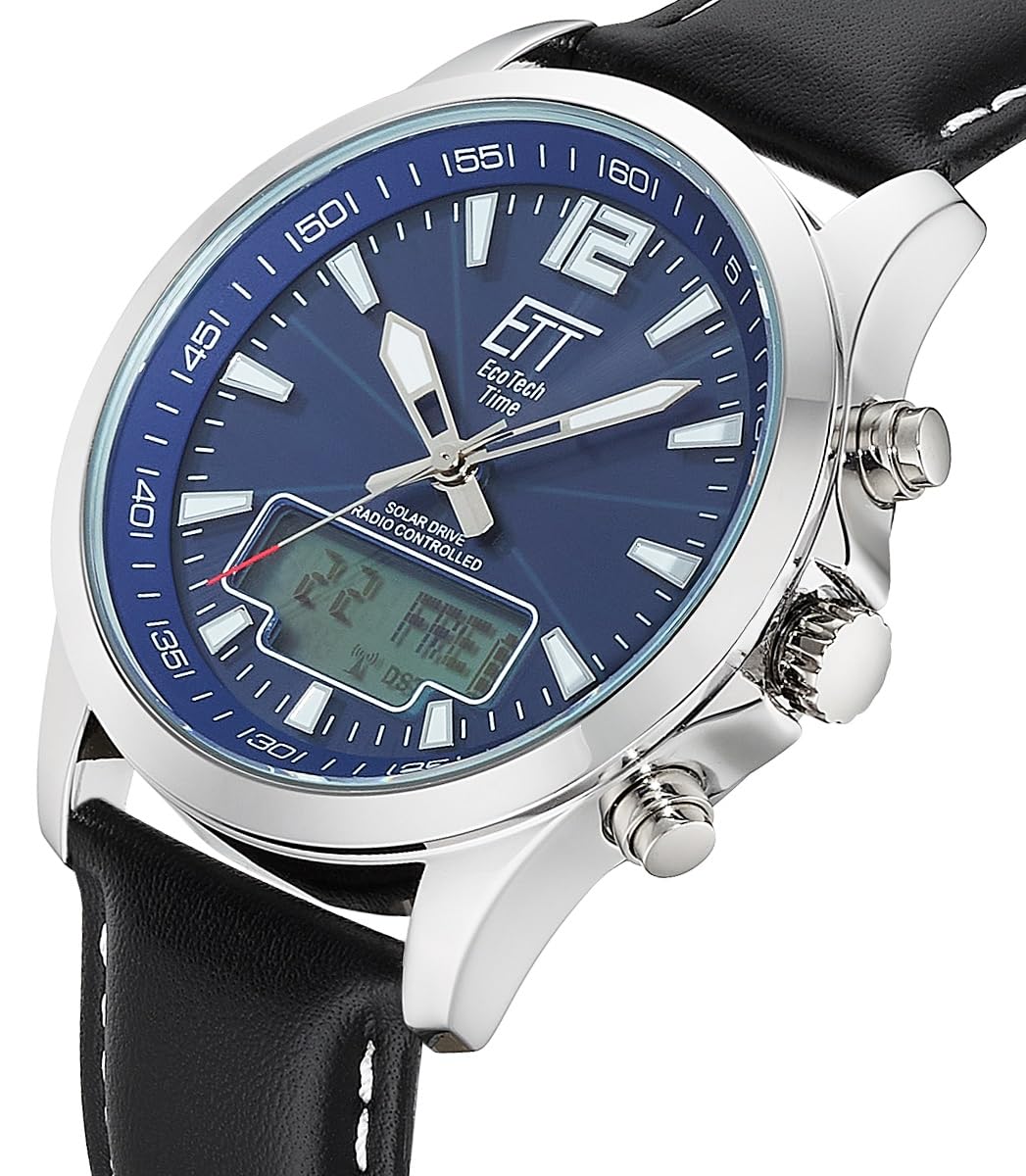 ETT Eco Tech Time Funk Solar Herren Uhr Analog mit digitalem Datum mit Leder Armband EGA-11714-31L