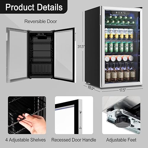 Miniatura 6 de Feelfunn Refrigerador y enfriador de bebidas  Mini puerta de vidrio para 126 latas para refrescos, cerveza y vino, refrigerador de bebidas