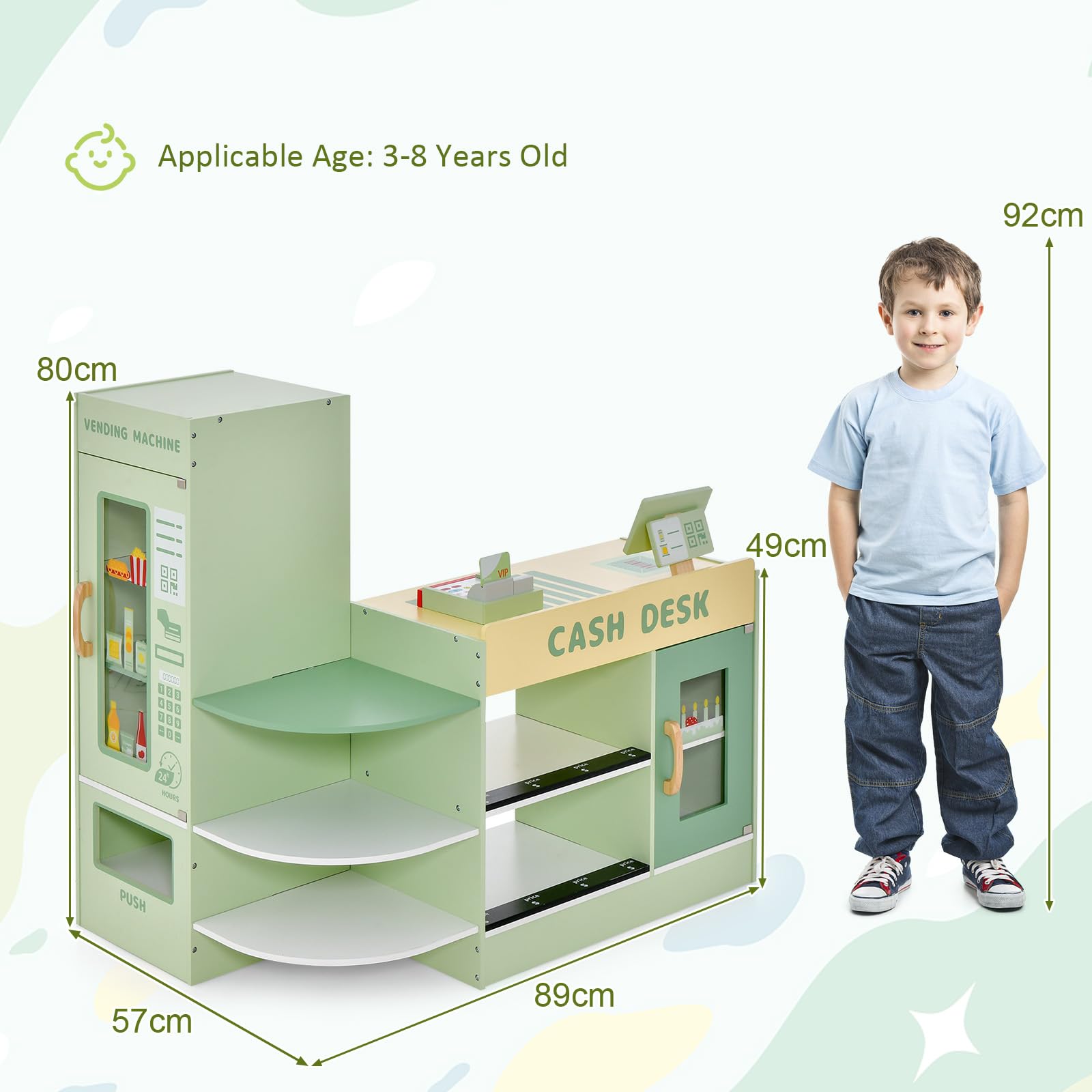 Maxmass Kids Pretend Grocery Store, Wooden Children Supermarket Playset with Rich Accessories, Vending Machine, Scanning Area - Image 6