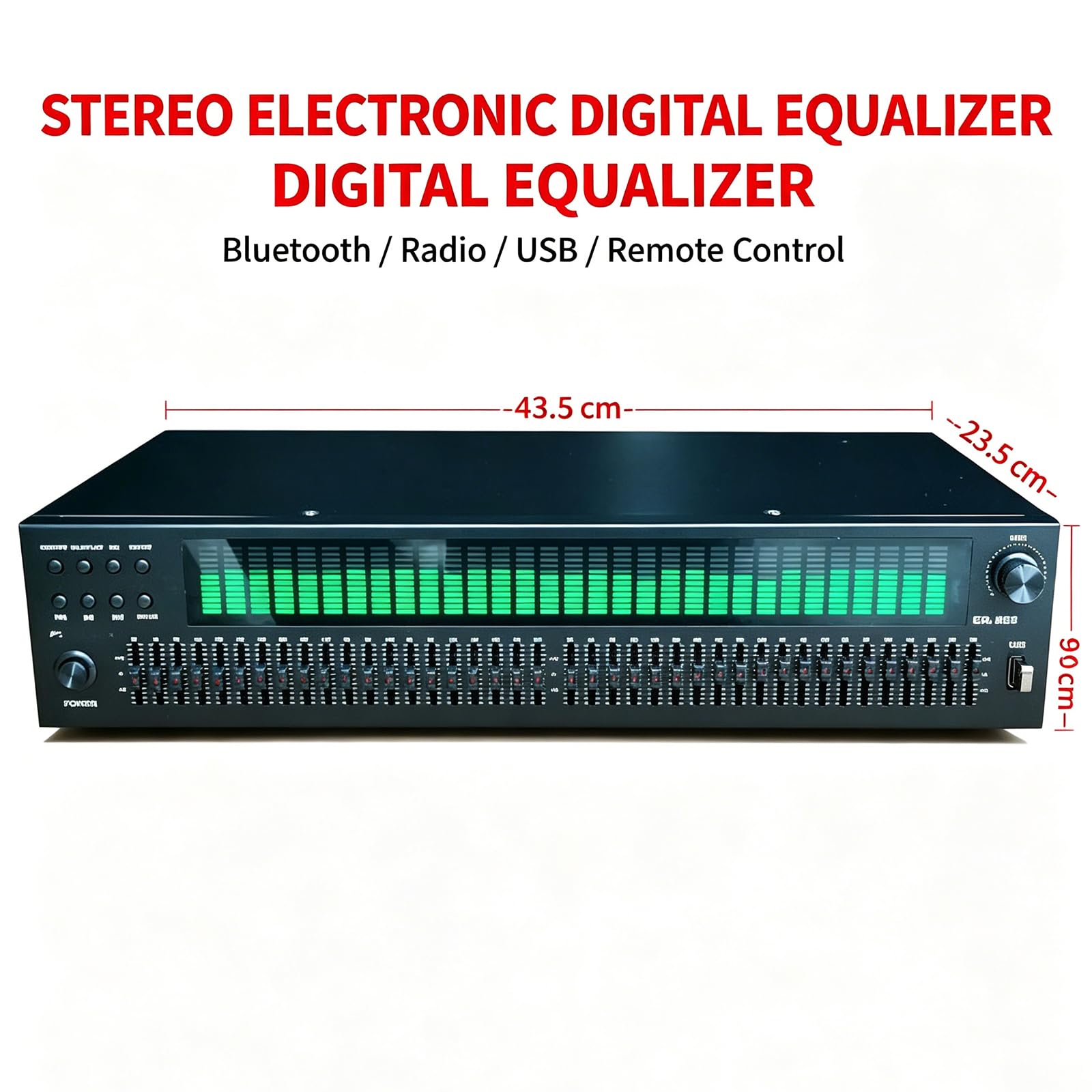 Ecualizador Gráfico Digital Estéreo, Procesador De Ecualización con Visualización De Espectro De Audio, Doble Canal, Bluetooth Integrado, Reproducción USB, Control Remoto, para Audio De Ktv