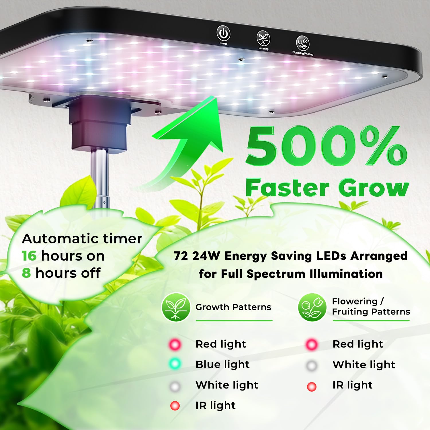 Kit sistema di coltivazione idroponica in acciaio inossidabile per giardino interno: 15 baccelli da giardino con luce a spettro completo da 24 W, sistema di giardinaggio idroponico con pompa