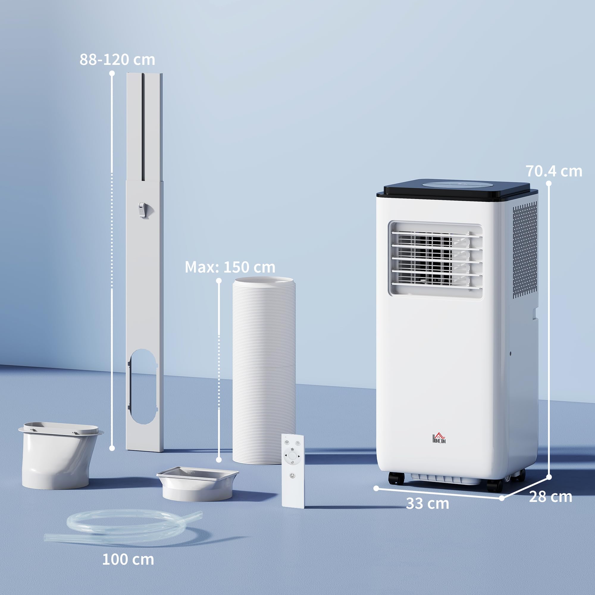 HOMCOM Condizionatore Portatile 7000BTU 2KW con Deumidificatore 3 in 1, 5 Modalità, 2 Velocità e Timer 24h, Climatizzatore Portatile con Display Digitale, Telecomando, Per Stanze Fino a 25㎡, Bianco