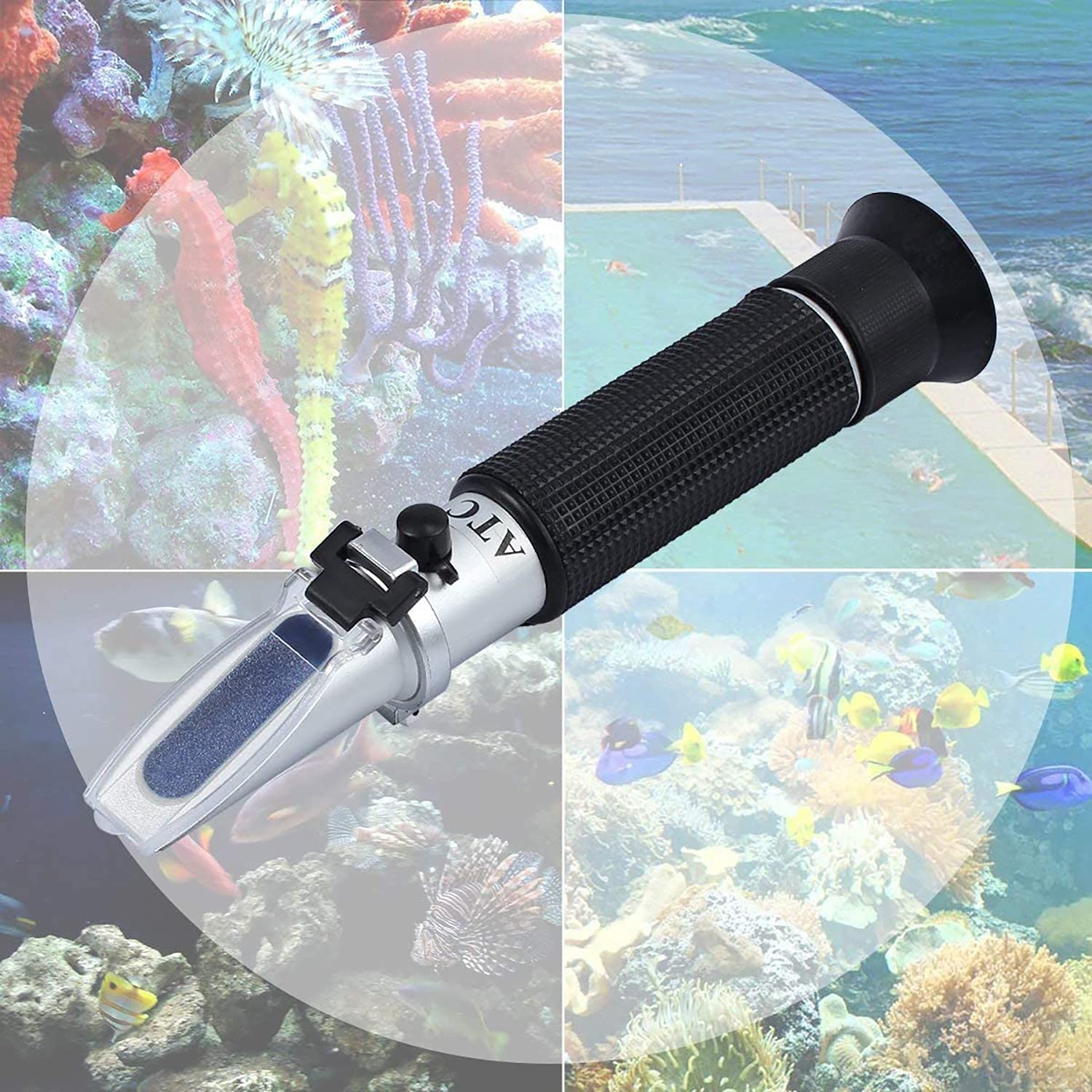 Refractómetro de salinidad,Probador de Agua Salada portátil con compensación automática de temperatura,hidrómetro 0-100‰ y refractómetro ATC de gravedad específica de 1,000a1,070 para acuarios marinos
