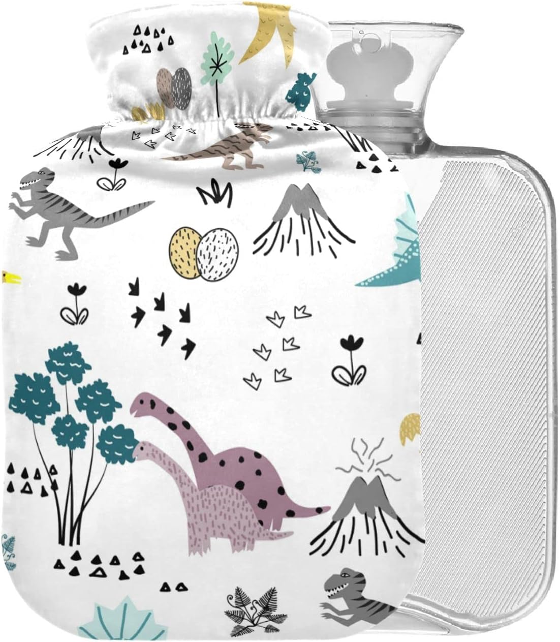 Colored Dinosaur Hot Water Bottle with Cover 1L Small Hot