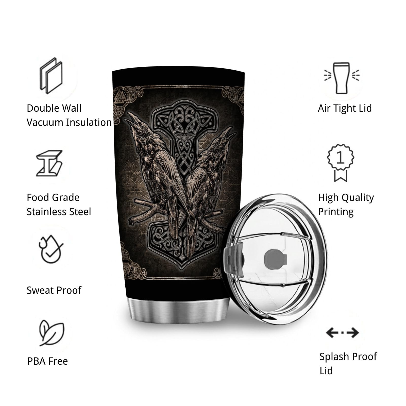Reisebecher Kaffeebecher Wikinger Nordische Thor Hammer Raben