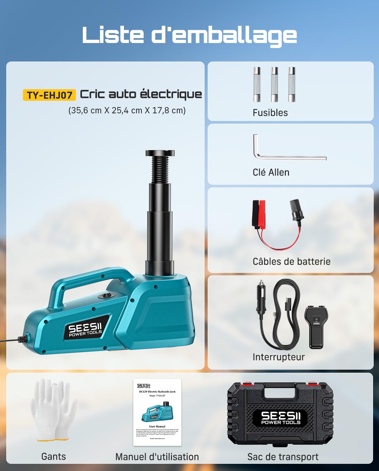 SEESII Cric Hydraulique 5-Tonnes 3-Tonnes: 12V Cric électrique Voiture avec télécommande, 15.5-45 cm d'amplitude de Levage, pour Voiture/SUV/Camion, Changement de pneus et Réparation de Garage