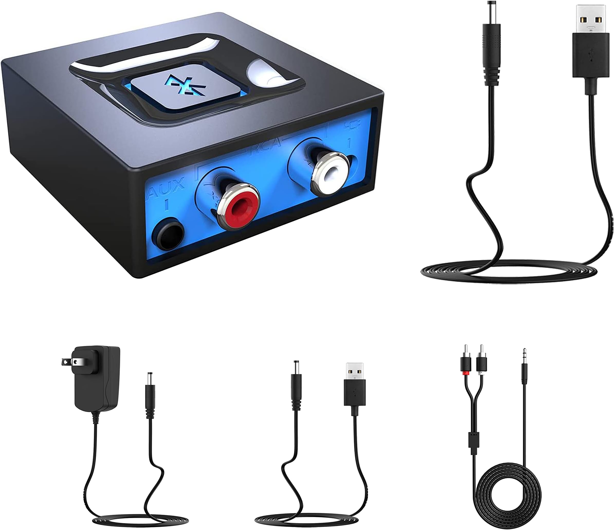 Esinkin Bluetooth Audio Adapter(Include AC to DC Power Adapter /3.5mm to RCA Audio Cable/USB to DC Charging Cord) + USB to DC Charging Cord