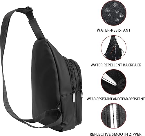 Miniatura 4 de ZOORON Bolsos bandolera para hombres y mujeres, mochila cruzada para el pecho, bolsas de viaje, senderismo, mochila, Negro+gris oscuro-002, Mochilas