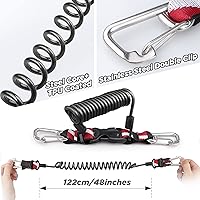 Vista 4 de Buceo Cordón retráctil, doble clips de acero inoxidable y núcleo en espiral anti-pérdida cordón con hebilla de liberación rápida