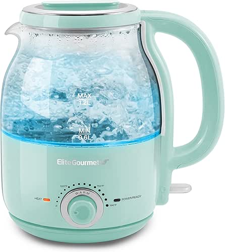 Elite Gourmet EKT1220M 1.2L Electric BPA-Free 1200W Glass Kettle, Temperature