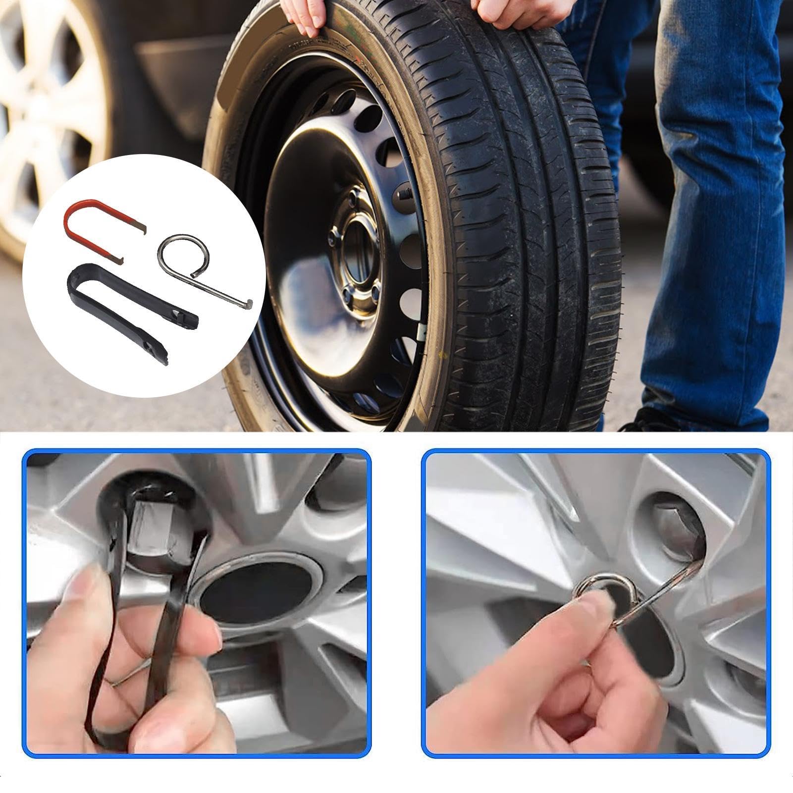 Extracteur De Capuchon D'écrou De Roue, Outil Demontage pour Couvre-écrous, Capuchon D'écrou De Roue Portable, Accessoires De Réparation De Voiture, 3 Pièces