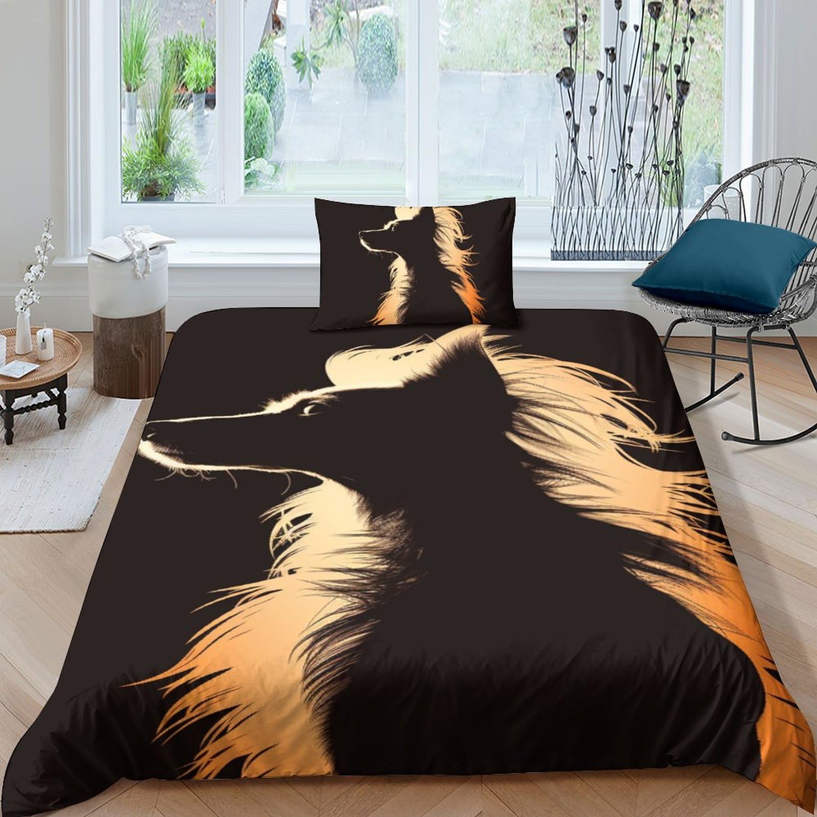 Housse de couette 135x200cm respirante anti-transpiration pour literie single motif chien 3D