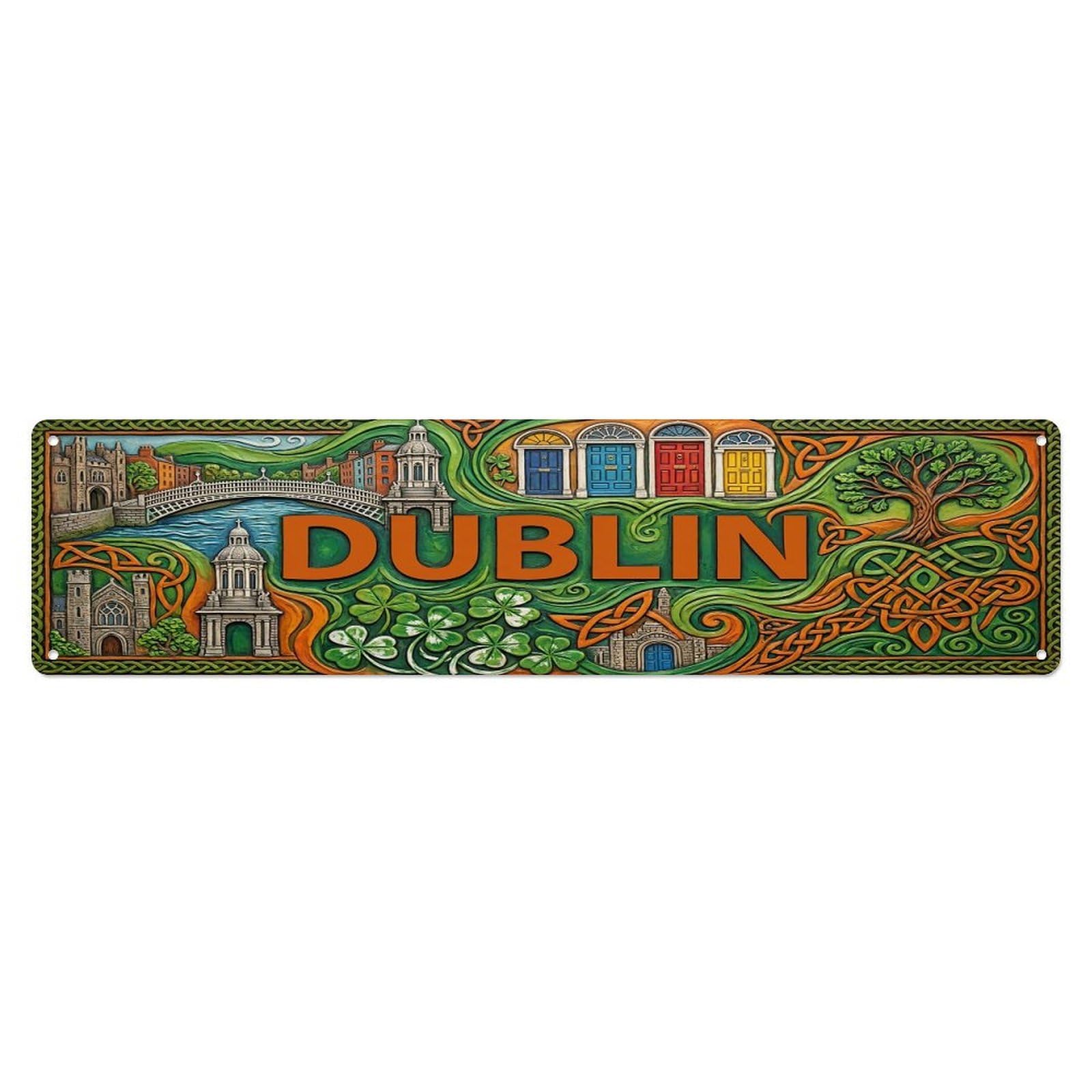 Gead 4X16inch Style Vintage Dublin Ireland Flag Pattern Metal Tin Sign