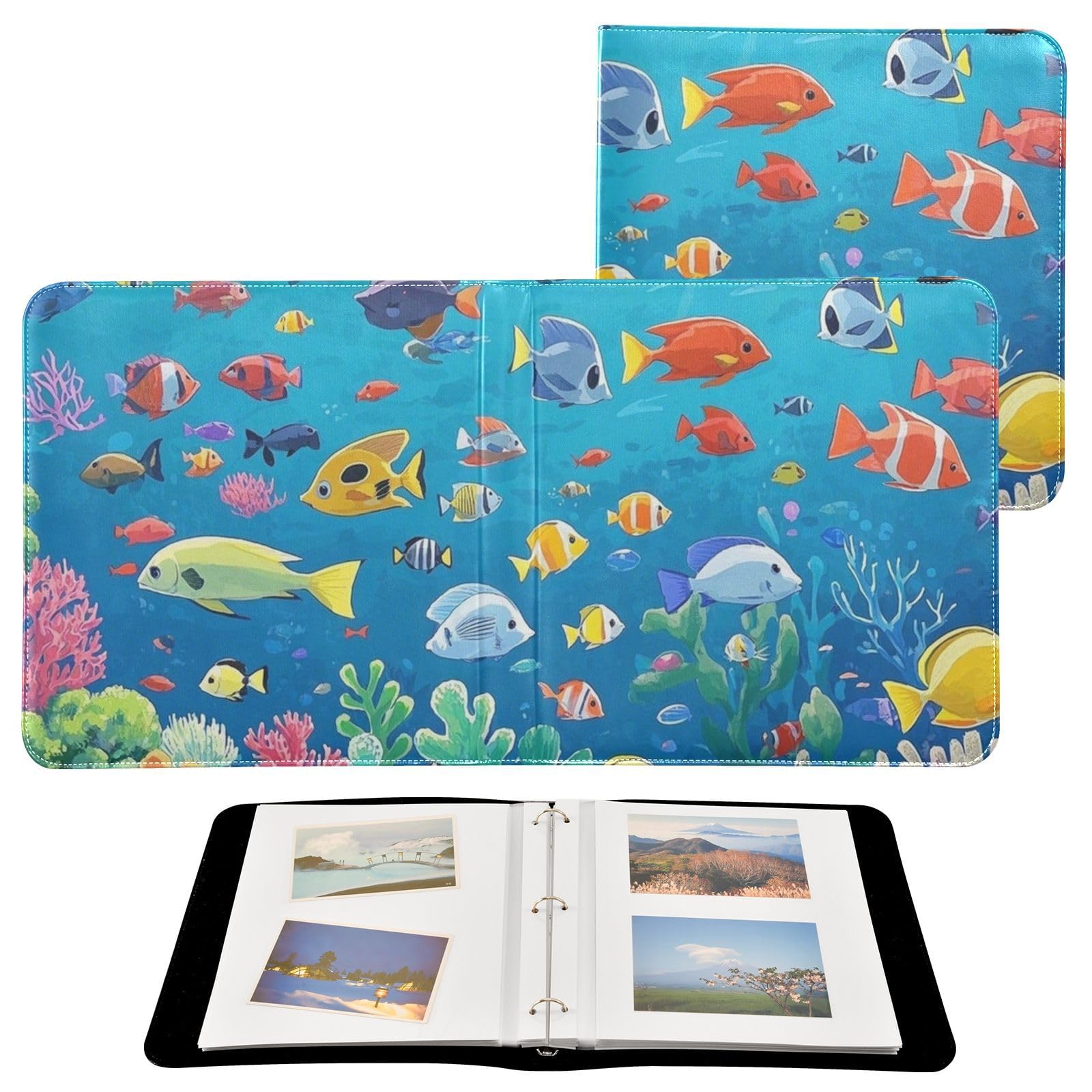 Photo Album 4x6, 5x7,6x8,Artificial Leather Photo Albums with 20 Detachable Sheet Coral Print for Family Wedding,Multi 5