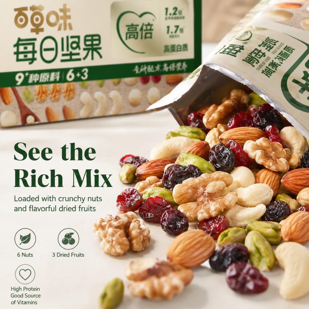 Snack Diario Puro De Frutos Secos Y, 750 G (30 Paquetes) | 6 Nueces + 3 Frutas | Bocadillos Saludables For Llevar, Paquetes Control Porciones