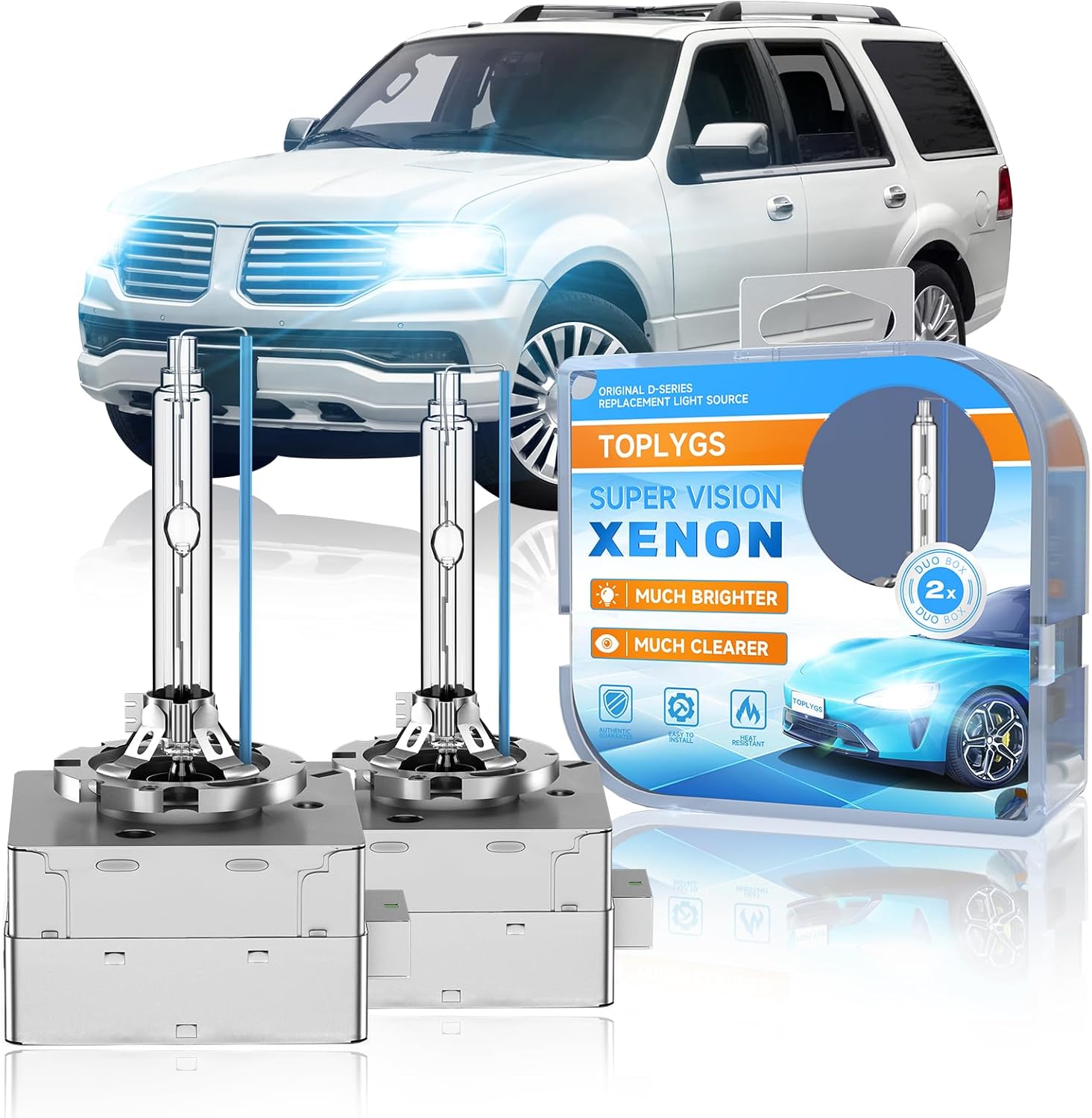 D3S HID Xenon Headlight Bulb Fit for Lincoln 2007-2018 Navigator 2017-2020 Continental MKZ 2011-2016 MKX MKT MKS AFS, 8000K Blue, OEM High Low Beam Xenon Lights Replacement, Pack of 2