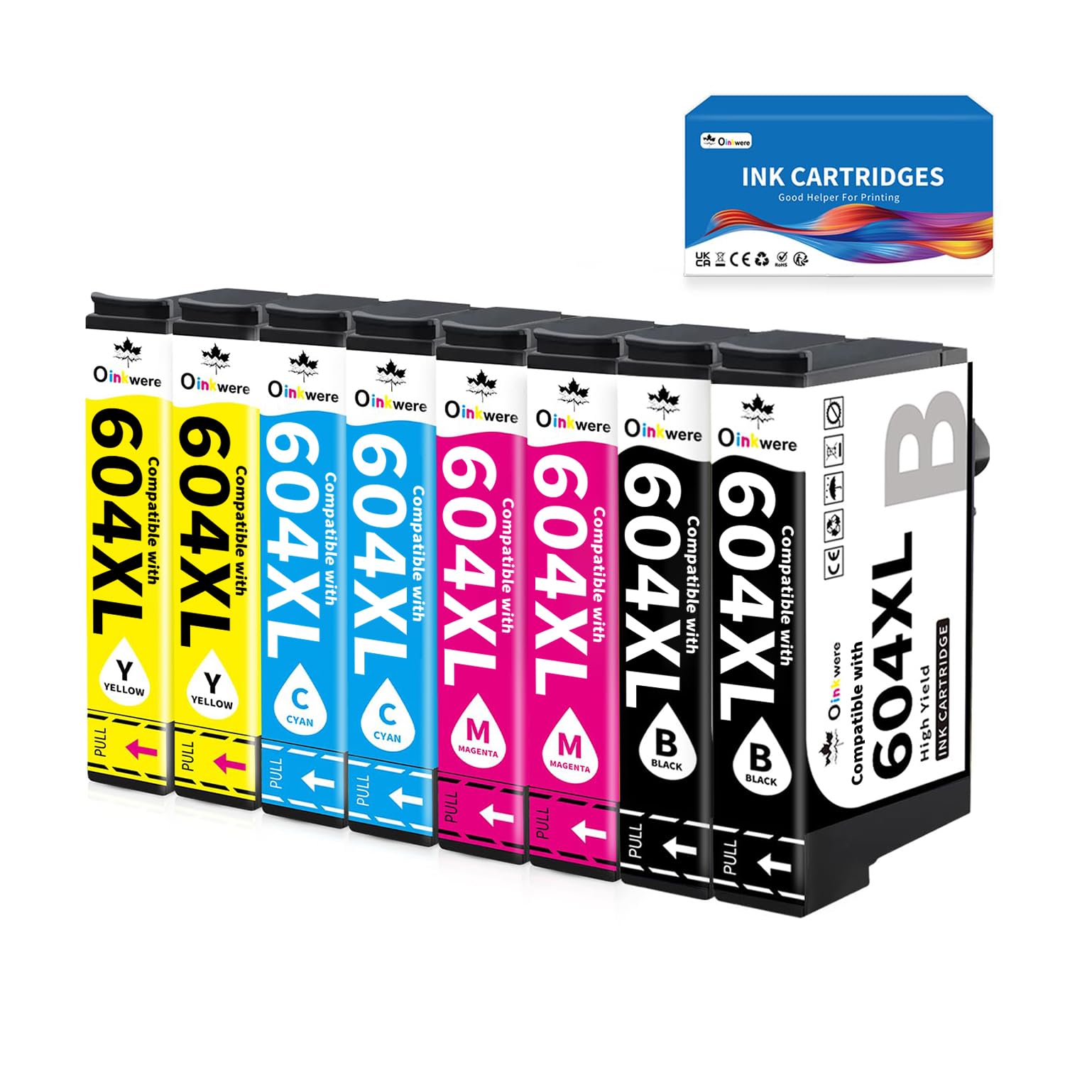 OINKWERE 604XL Cartridges Compatible with Epson XP-2200, XP-2205, XP-3200, XP-3205, XP-4200, XP-4205, WF-2910, WF-2930, WF-2935, WF-2950 (8-Pack, Black, Cyan, Magenta, Yellow, High Yield)