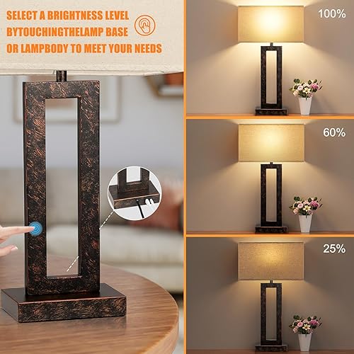 Miniatura 3 de Juego de 2 lámparas modernas de 22 pulgadas de alto para sala de estar, para mesitas de noche y mesas auxiliares, lámpara táctil para mesa de luz,