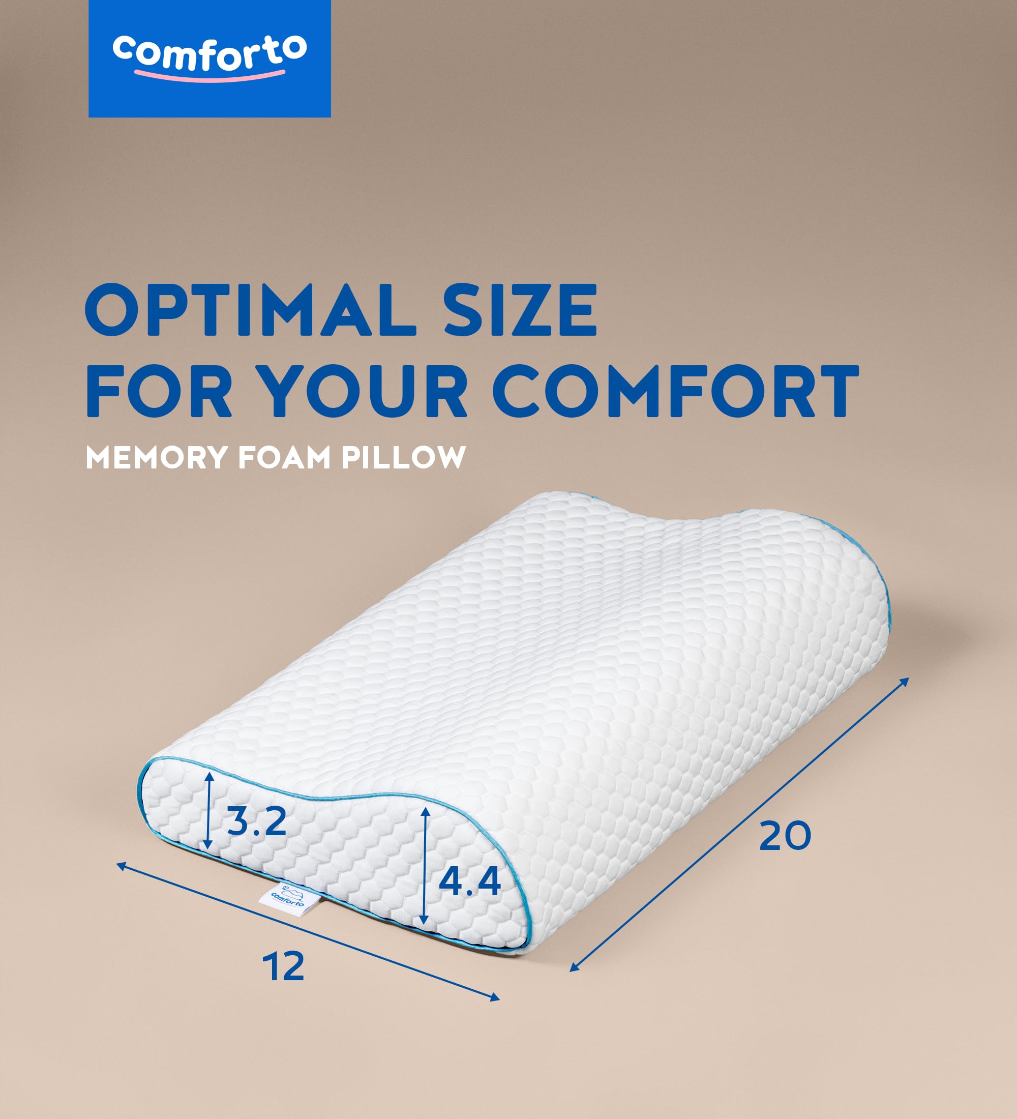 COMFORTO Ortopedyczna poduszka pod szyję 50 x 30 cm, poduszka do spania na plecach i boku, ulga w bólu szyi i ramion, ergonomiczna, do spania, z chłodzącą poszewką na poduszkę