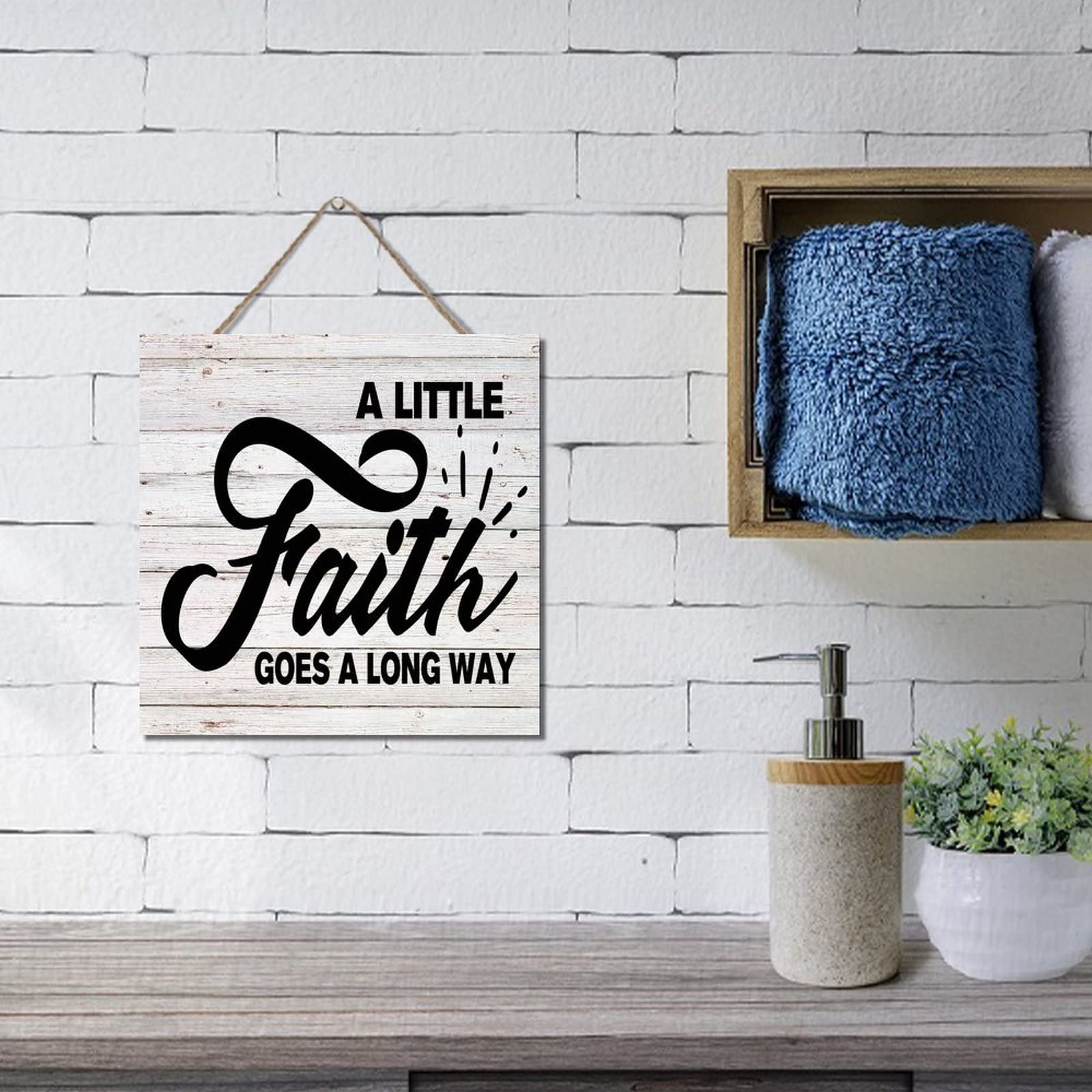 Wood Sign A Little Faith Goes A Long Way Wood Pallets Wooden Wall Table Sign Inspirational Farmhouse Sign Hanging Wood Sign Rustic Farmhouse Kitchen Decor 12x12in