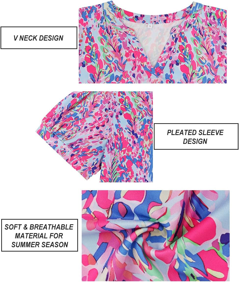 RITERA Plus Size Tops for Women Short Puff Sleeve Blouse Casual V Neck Tunic Oversize Loose Fit Ladies Tunic Summer XL-5XL - Image 2