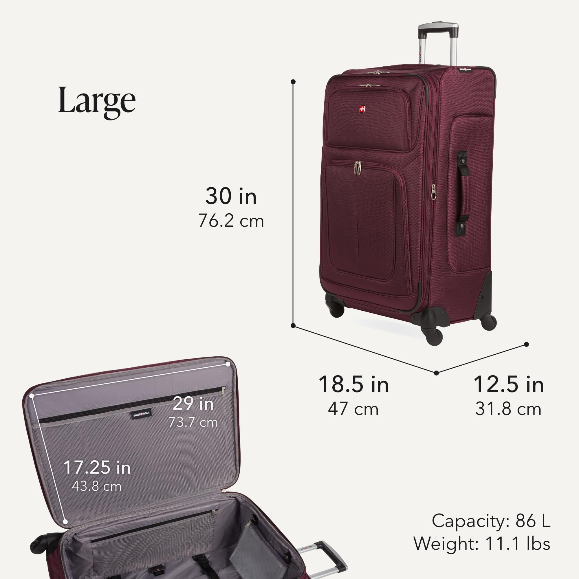 SWISSGEAR Sion Softside Expandable Spinner Luggage Durable Lightweight Travel Suitcase, Merlot, 2-Piece Set (Carry-On/Large) view 3