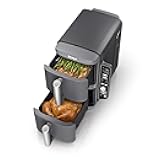 Air Fryer, 10QT DoubleStack XL 2-Basket, Compact Design, Cooks 5lb Whole Chicken, Feeds Up to 8 People, 6-in-1 Air Fryer, Roast, Bake & More, Easy to Clean, Dishwasher Safe Parts, Grey, SL401