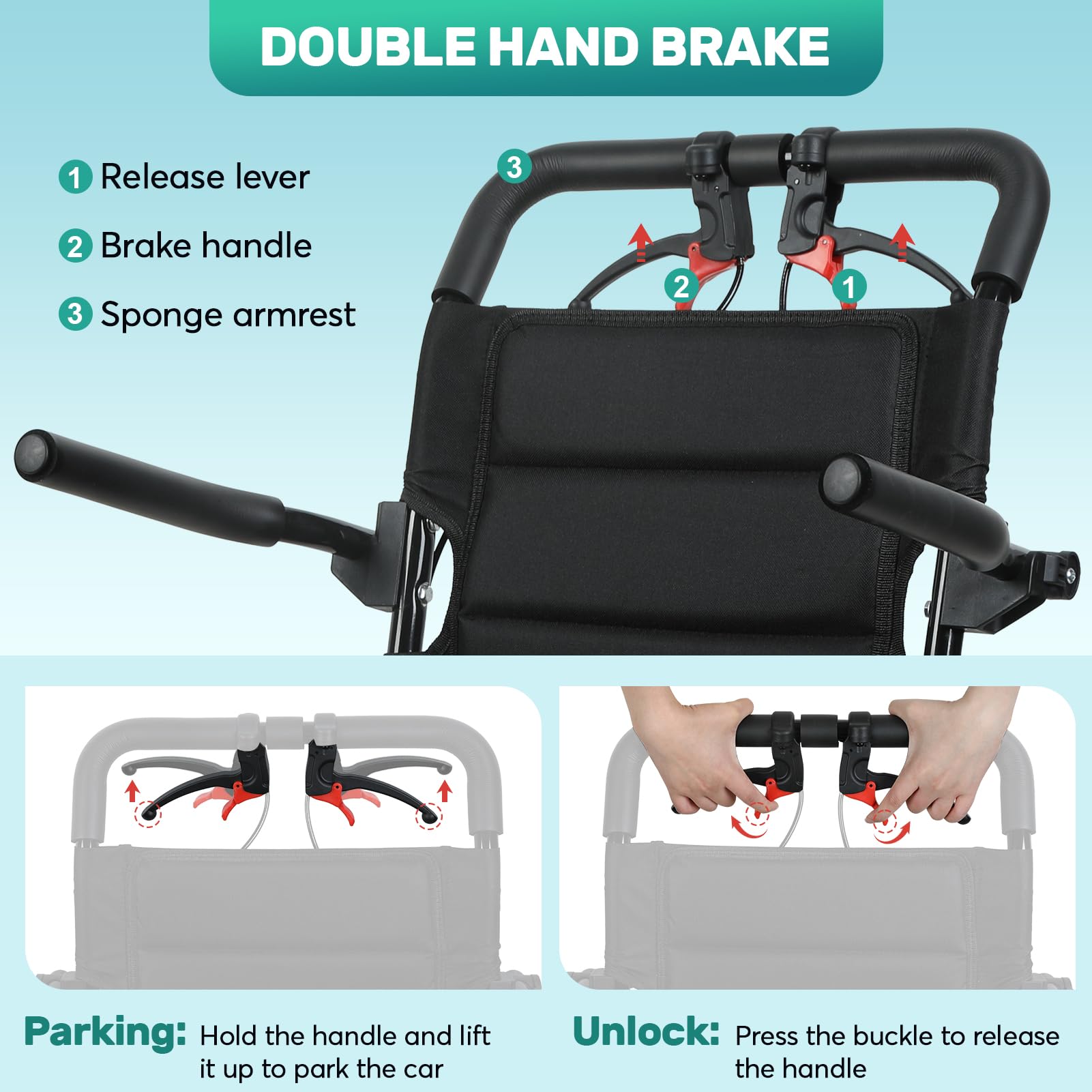 Silla de ruedas plegable y ligera, asiento estrecho de 18.1 pulgadas, para adultos mayores, silla de ruedas portátil de viaje con freno de mano y cinturón de seguridad (negro)