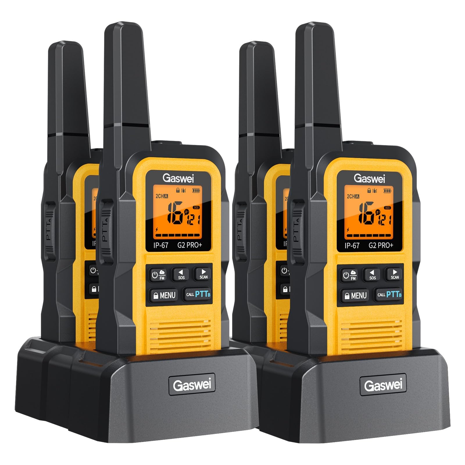 IP67 Waterproof & Floats with Dual PTT | G2Pro Professional Long Range Walkie Talkies for Adults 2 Pack | SOS Alarm, FM Radio, Rechargeable for Outdoor, Camping & Work (Yellow) — view 10