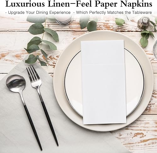 Miniatura 6 de Lylllwly Servilletas de papel blanco desechables, servilletas de cena con bolsillo integrado para cubiertos, servilletas de tela, preplegadas para