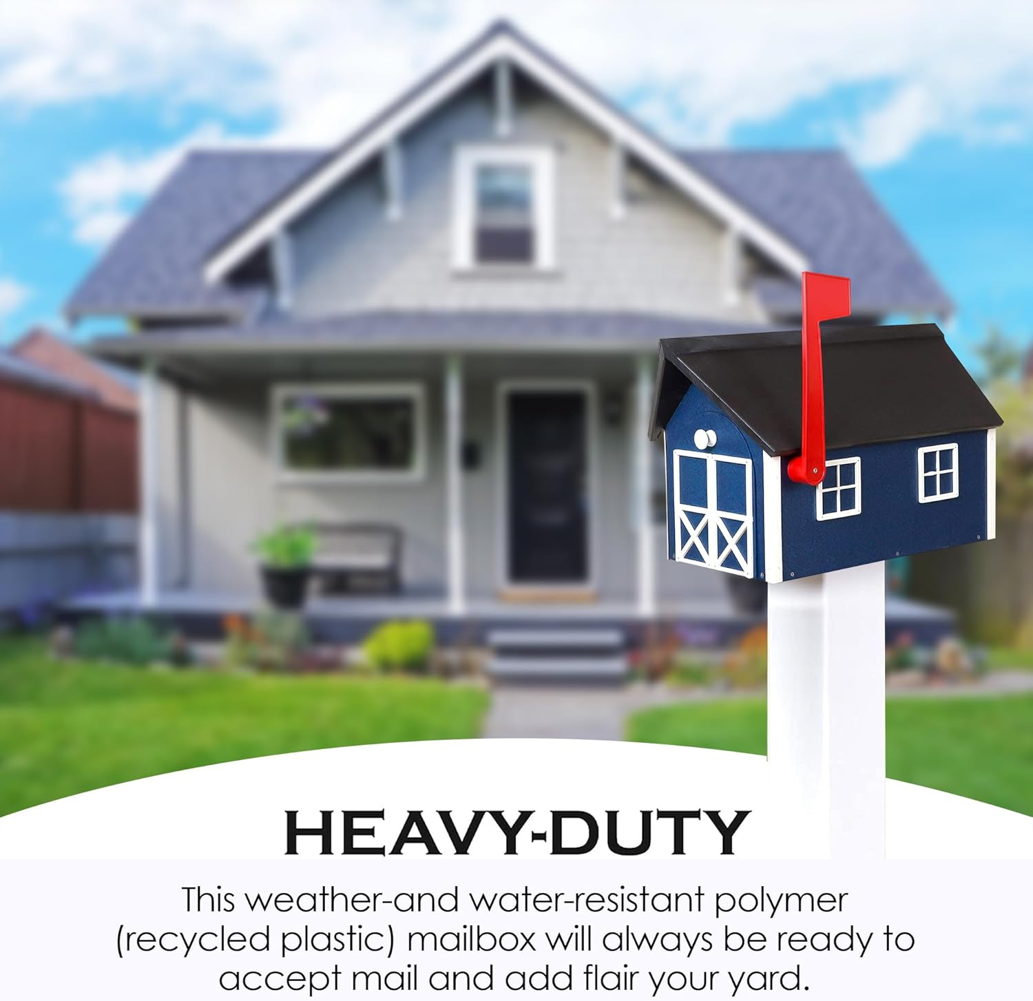 Peaceful Classics Poly Mailbox- Durable, Weather-Resistant Amish Craftsman Mailboxes for Outside Uses Like Front Yard and Road Side- Long-Lasting, Decorative, Modern Mailbox (Blue).