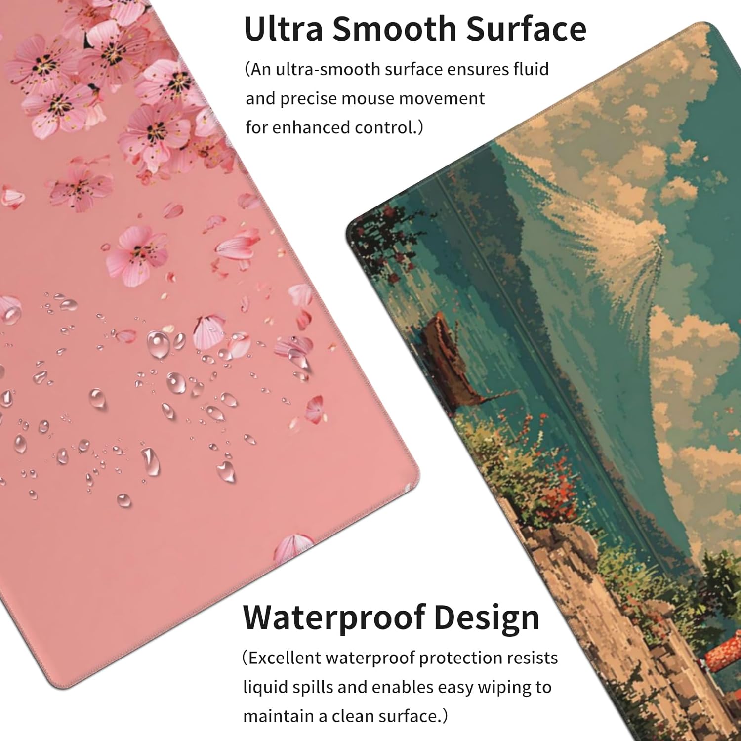 AQQA Pink Japanese Desk Mat with Stitched Edges,31.5" x 15.7" Large Dual-Sided Cherry Blossom Mousepad for Women,Mouse Pad Protector with Waterproof for Laptop Office Accessories