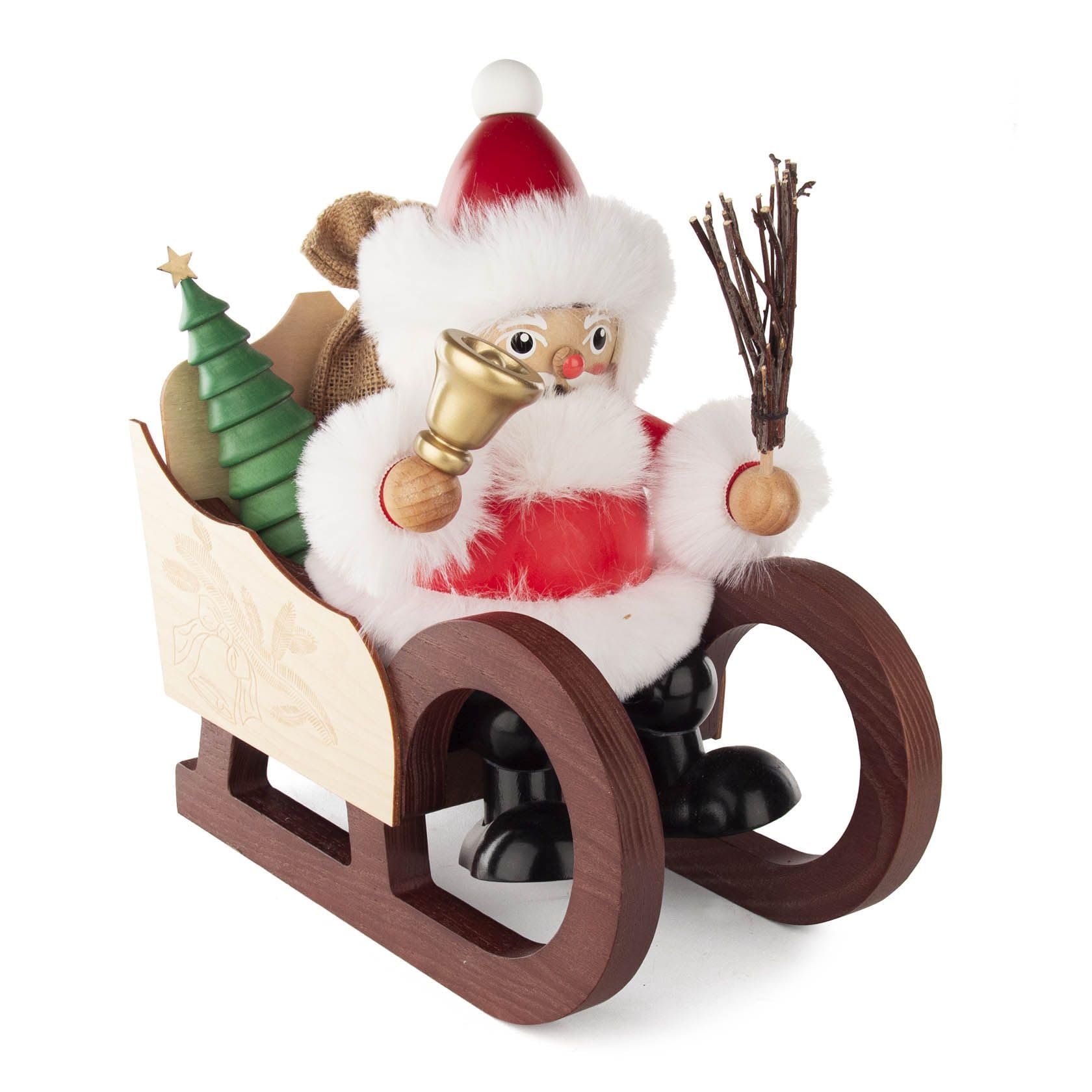 Père Noël sur traîneau 13,5x27x24 cm, objet d'art en bois Rudolphs Schatzkiste