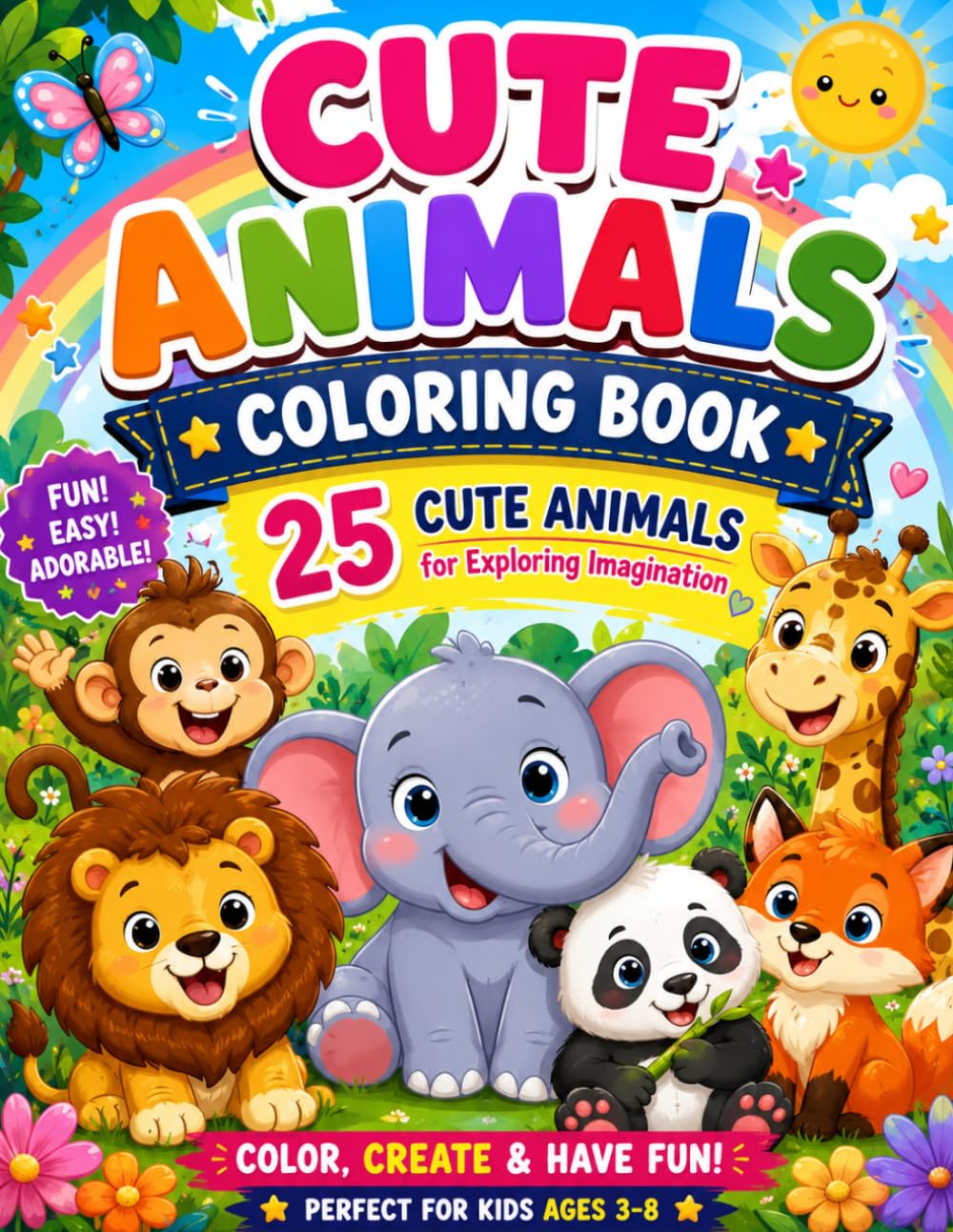 Cute Animals Coloring Book for Kids: 25 Cute Animals for Exploring Imagination
