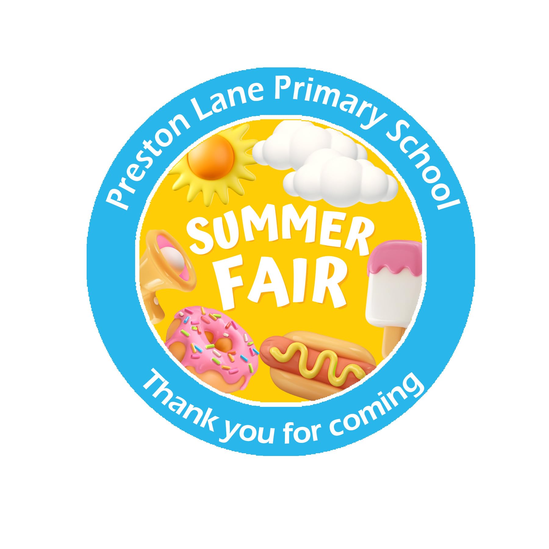 Personalised Summer Fair Stickers – 35 x 37mm Round Labels for Party Bags, Keepsakes, or Celebration Favours – Thank You, Have a Great Summer Fayre End of Year