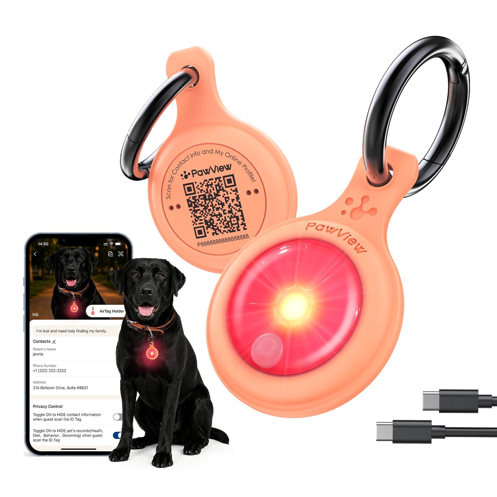 Collar de perro con luz LED roja y naranja