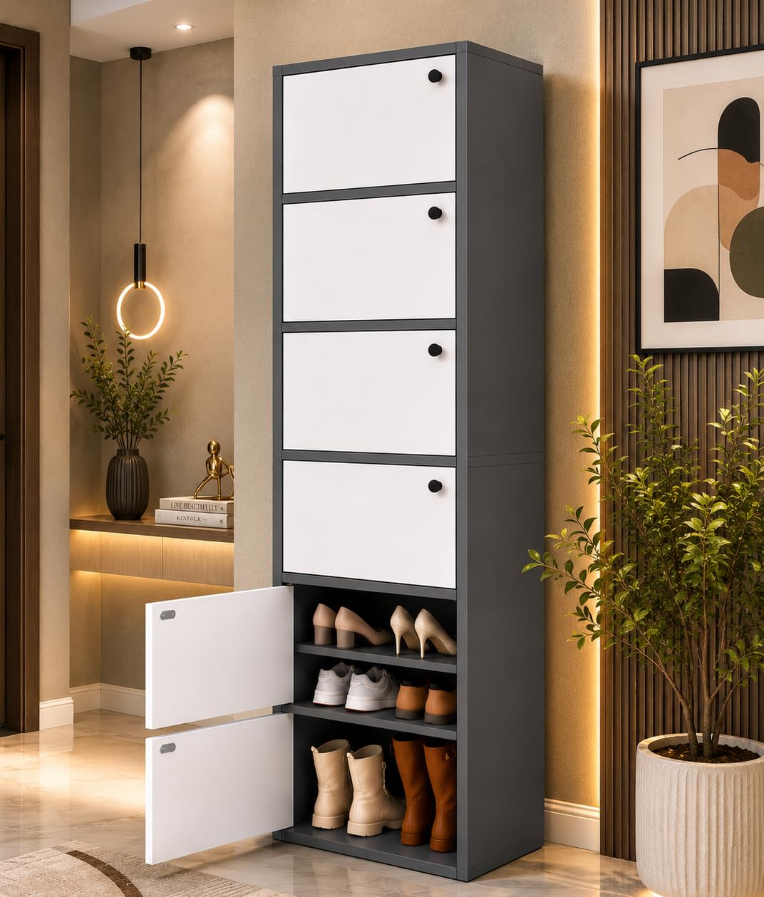6-Door Engineered Wood Shoe Rack, 11-Tier Wooden Shoe Rack for Entryway, Shoe Storage Cabinet with Doors Adjustable Shelves, Wooden Shoes Rack Organizer - NEW (Black, 11 - Layer)-image-49