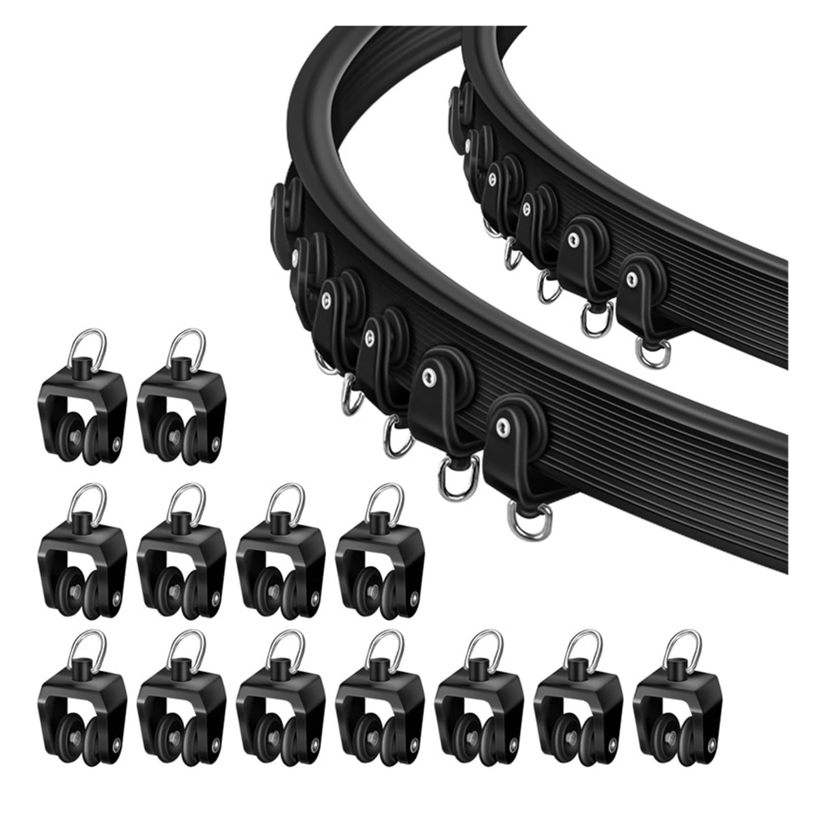 15/30/50 Stück Deckenvorhang-Laufrollen, flexibel, biegbar, 11 mm, weißer Kunststoff, Vorhangschienengleiter mit Haken Zum Aufhängen von Duschvorhängen(Black,30pcs)
