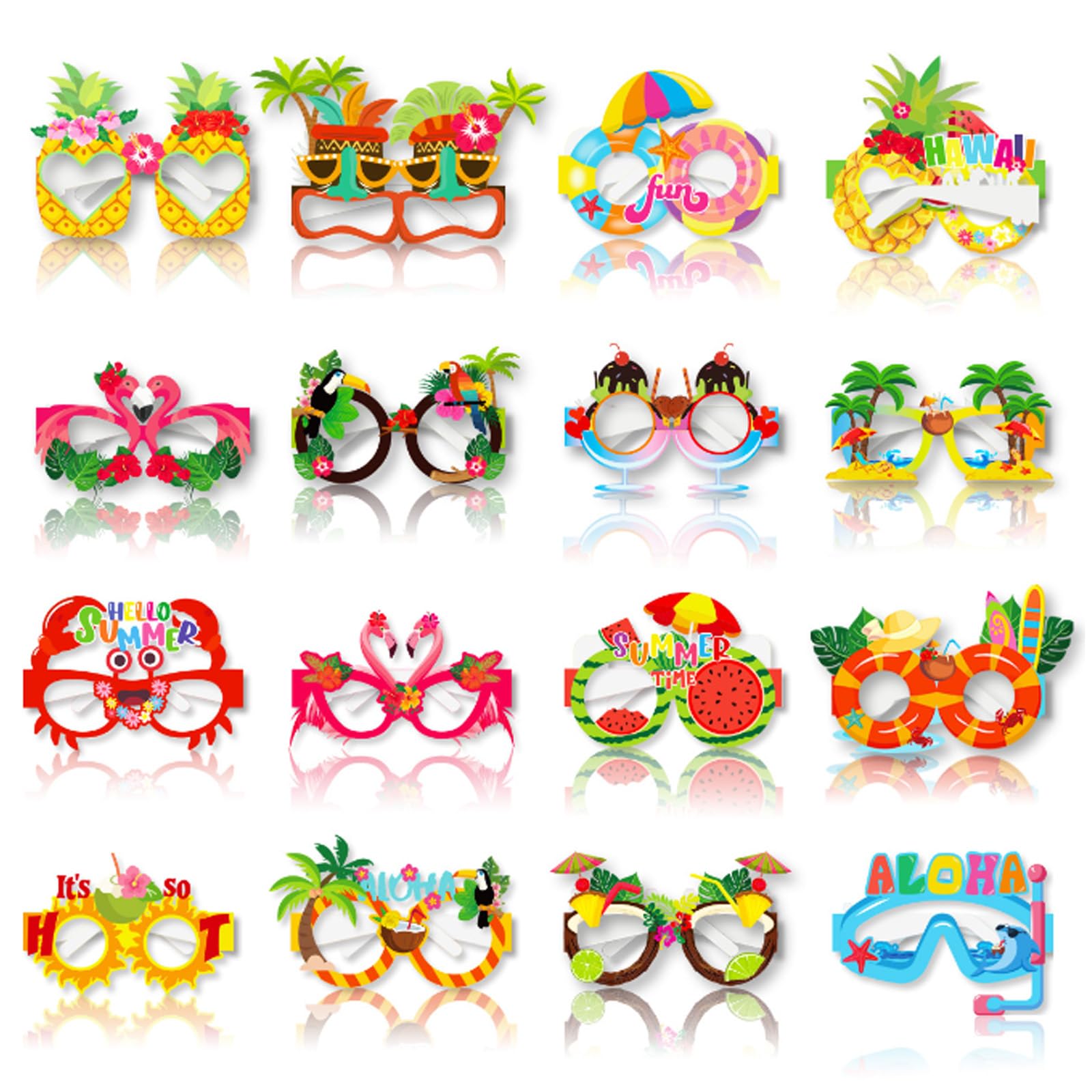 QSZHSL 32 Pcs Hawaiian Party Glasses, Party Decorations Glasses Funny Hawaiian Paper Eyeglasses, Novelty Luau Party Glasses for Adults Kids, for Summer Tropical Beach Pool Party Decors (32 Pcs)
