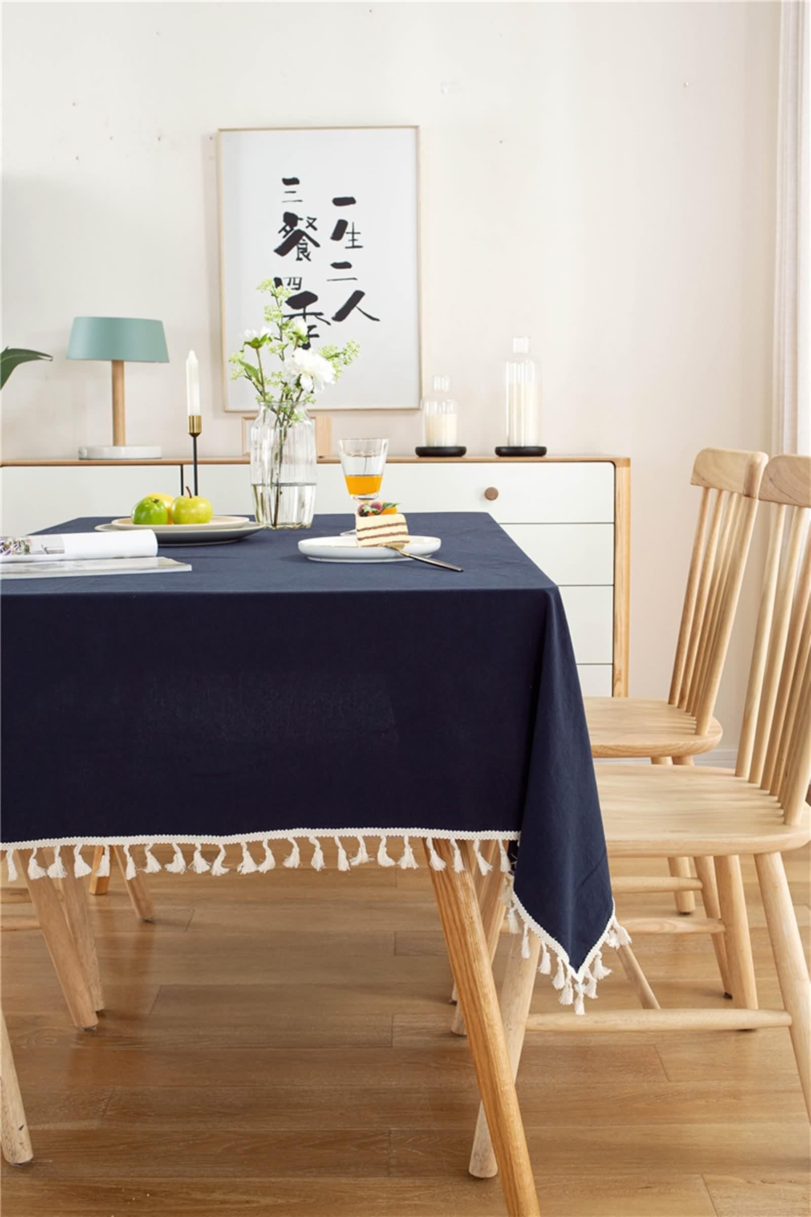 Tovaglia Cotone Cucina, Tovaglia Tavolo Feste Blu Navy Tinta Unita con Nappa Copritavolo 130X180CM per Soggiorno