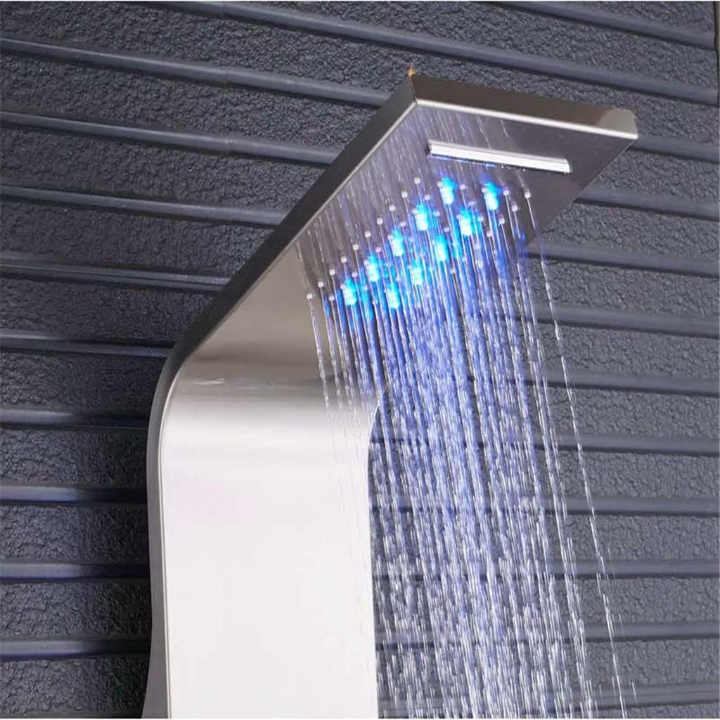 LED Light Waterfall Rainfull Shower Panel SPA Sprayer Jets 3 Handles Shower Column Faucet Tower Hand Shower Tub Spout(D)