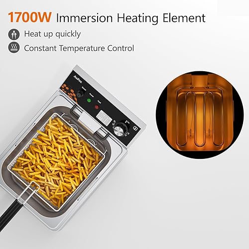 Miniatura 3 de Freidora comercial de 10.56 cuartos de galón, freidora de encimera de 0.039 in de grosor de acero inoxidable de 1700 W, freidora eléctrica de