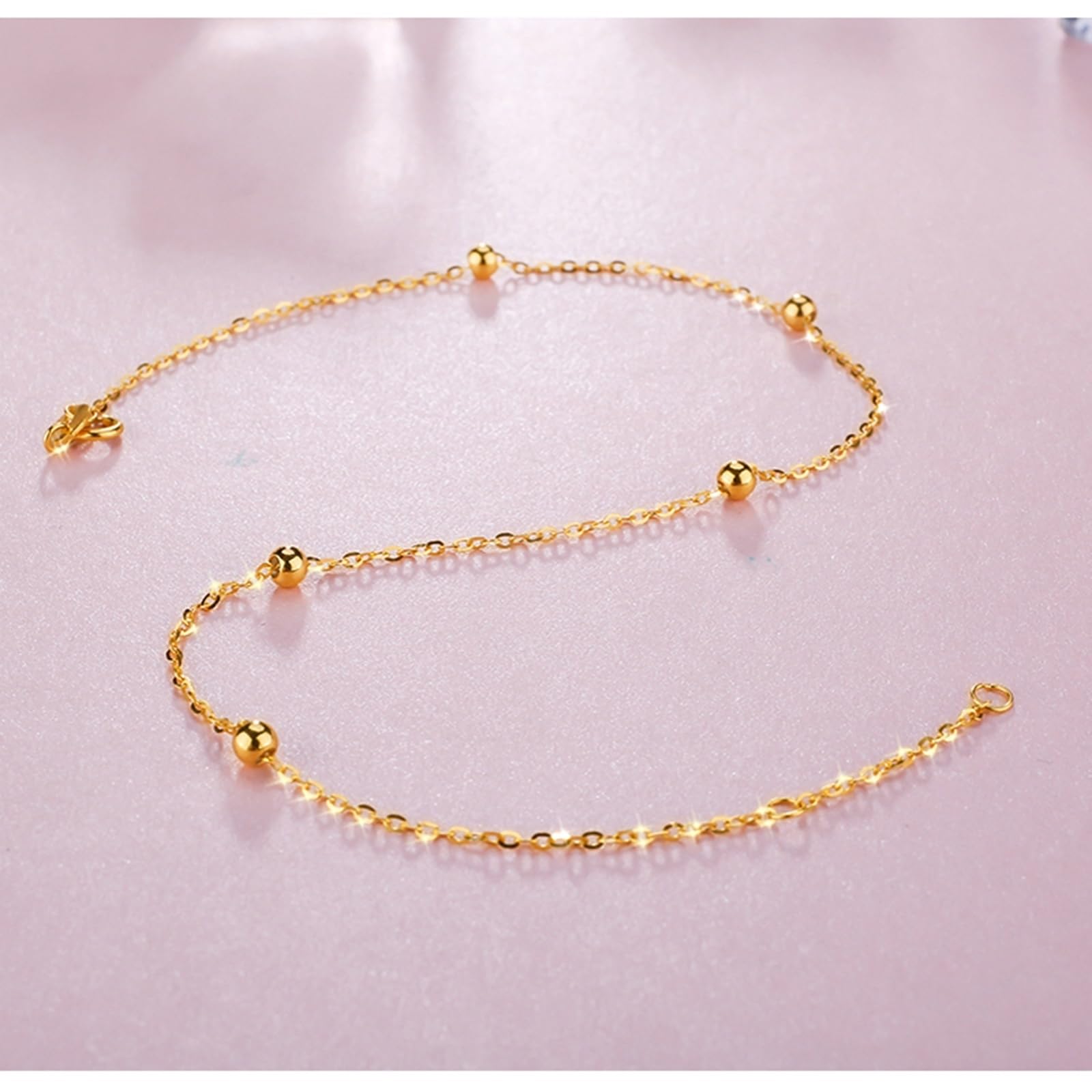 Bracciali Oro Donna 18k/14k/9k, Bracciale a Catena con Perline 16-18 cm Estensione 4 cm, Braccialetti Sposa Fidanzati