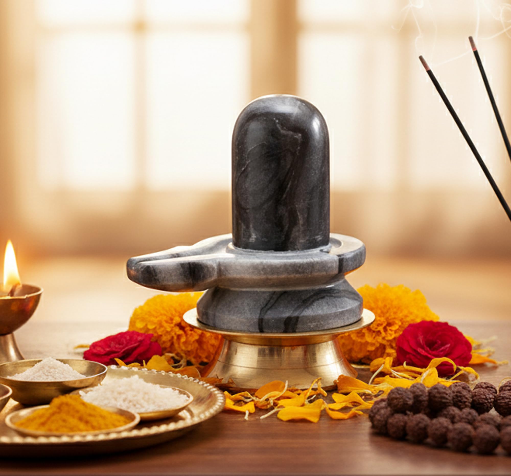 KLEO Marble Stone Shiva Lingam Shiv Ling Idol Murti Statue - 3.5" Inches - Grey/Black
